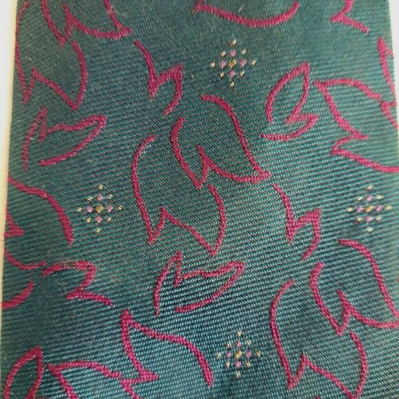 Britches of Georgetowne Slim Silk Tie - Geometric Pattern Green Maroon Vintage - Picture 3 of 7